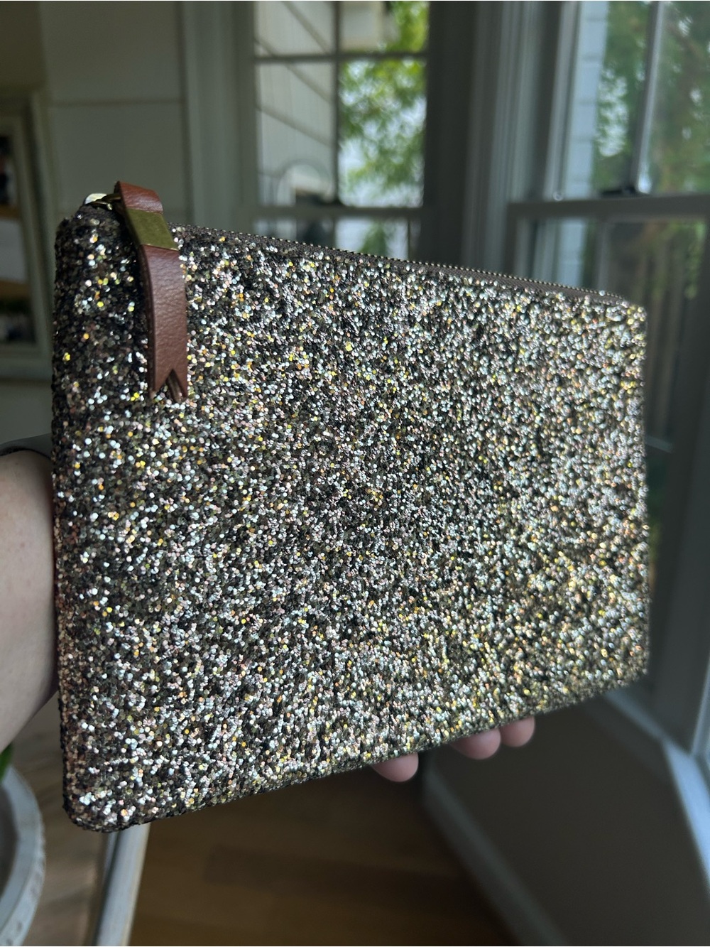 Madewell Gold Glitter Wristlet with Zipper closure